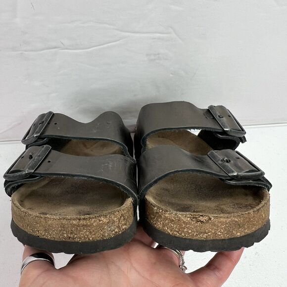 Birkenstock Women’s Size 37 US 6 6.5 Leather Sandals Anthracite Metallic Pewter - Picture 9 of 13
